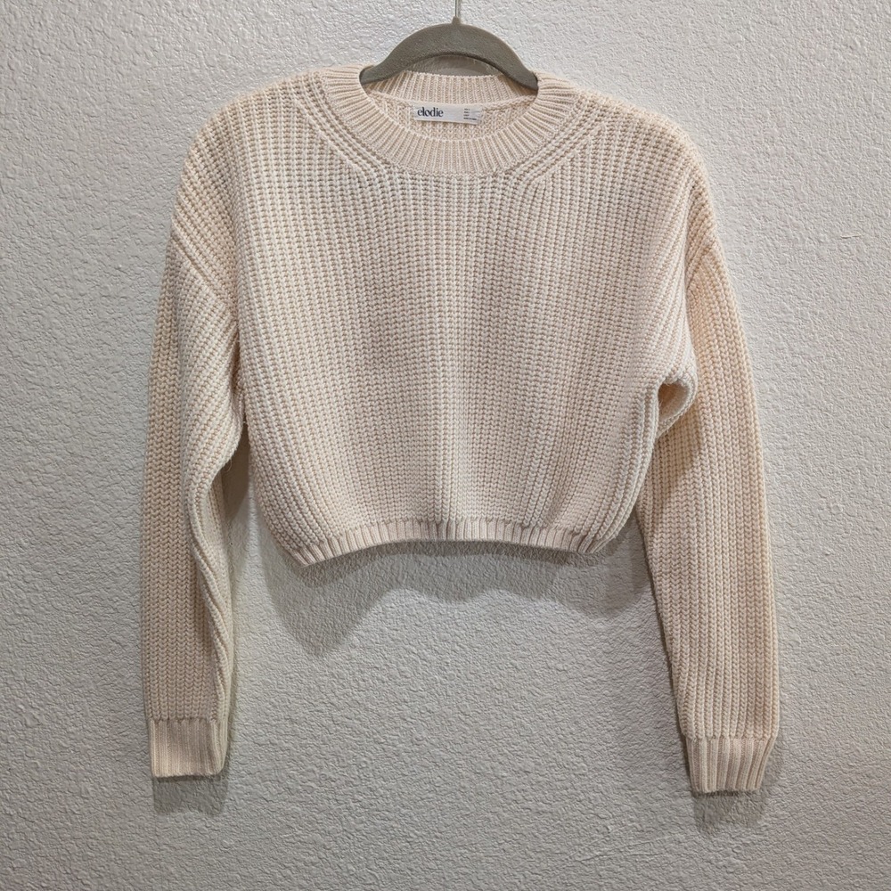 Elodie Women Sweater Small Cream Cropped Chunky Knit Coquette Balletcore Cozy